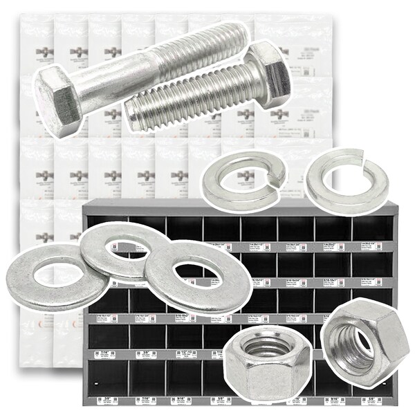 Boltsandnuts.Com Inch 316 Stainless Hex Cap Screws, Hex Nuts, Flat & Lock Washers - 2012 PCS Assortment Kit #511 - main